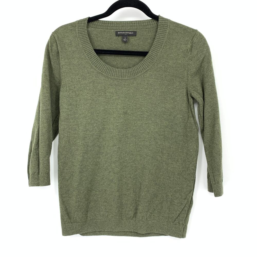 Banana Republic Factory Scoop Neck 3/4 Sleeve Pullover Sweater Womens Sz S Green